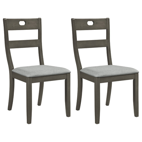 2 Wooden Dining Chairs, Padded Seats, Rubber Wood Frame, Gray