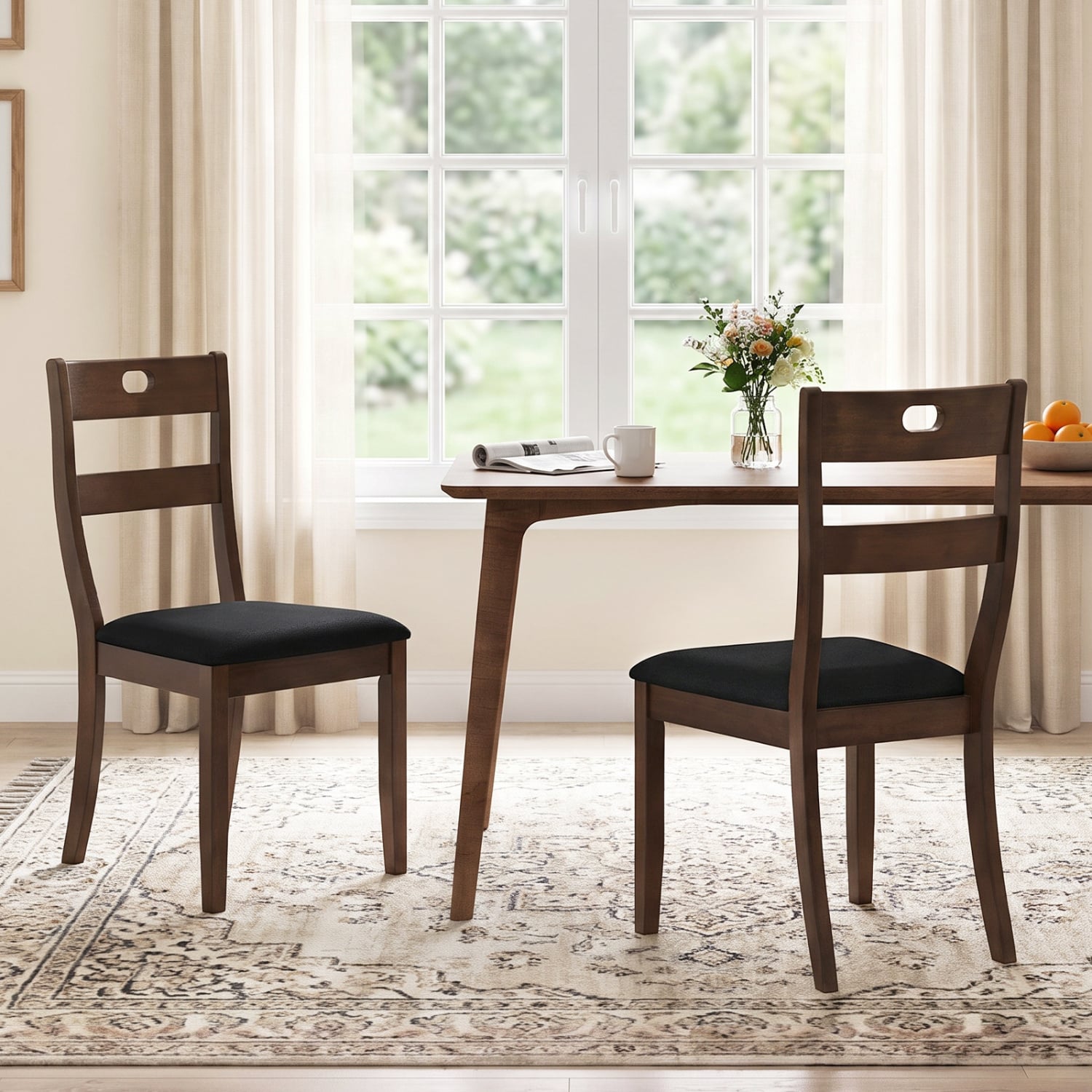 2 Wooden Dining Chairs, Padded Seats, Walnut Dining Chairs at Gallery Canada