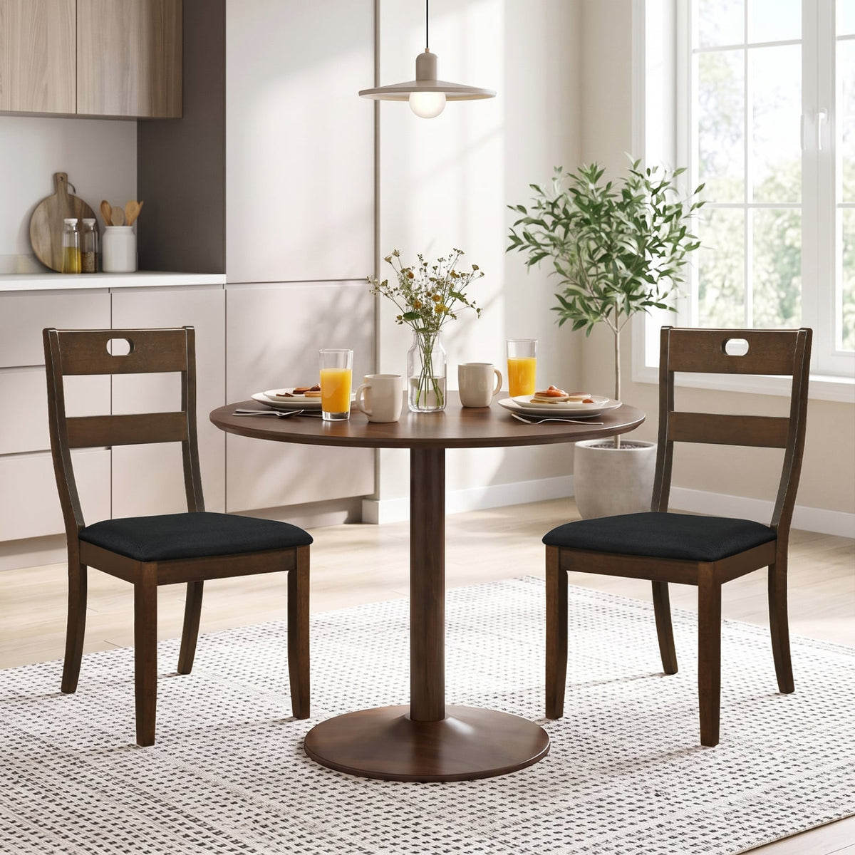 2 Wooden Dining Chairs, Padded Seats, Walnut Dining Chairs at Gallery Canada