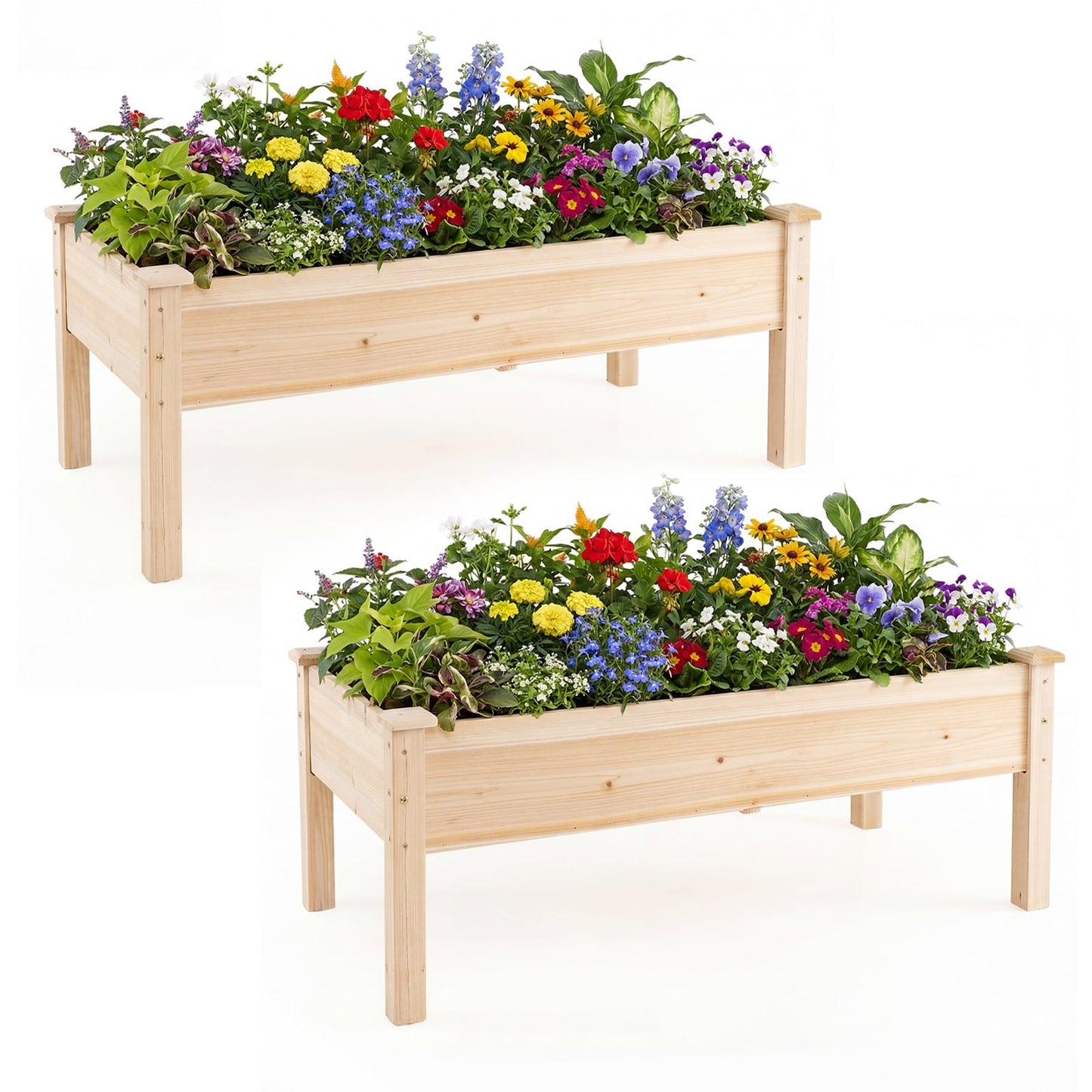 Wooden Raised Garden Bed Set, 2 Elevated Planter Boxes, Natural Fir Wood Raised Garden Beds at Gallery Canada