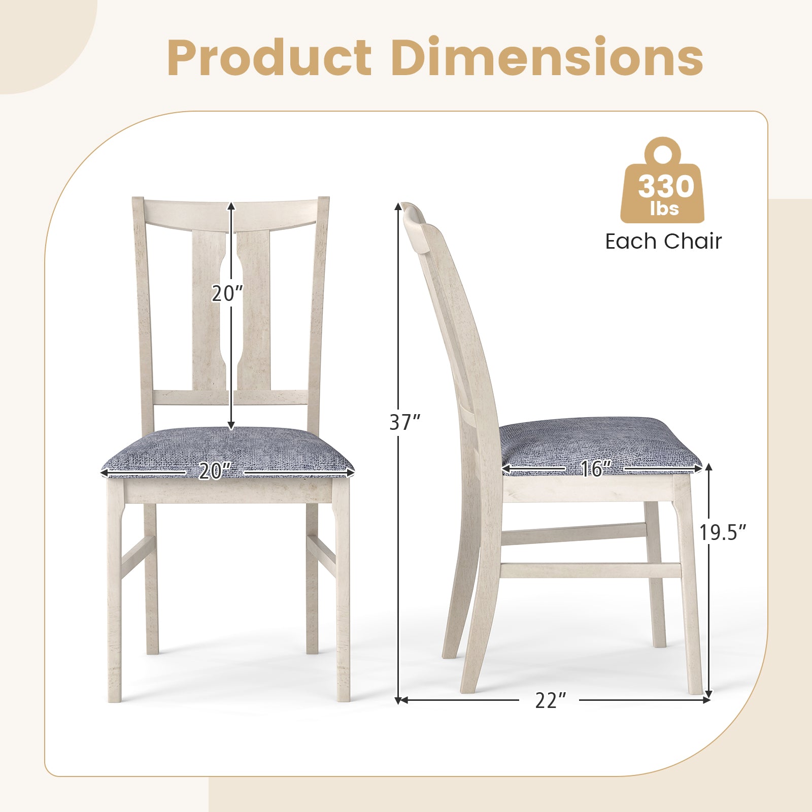 Set Of 2 Wooden Upholstered Dining Chairs, Gray Dining Chairs at Gallery Canada