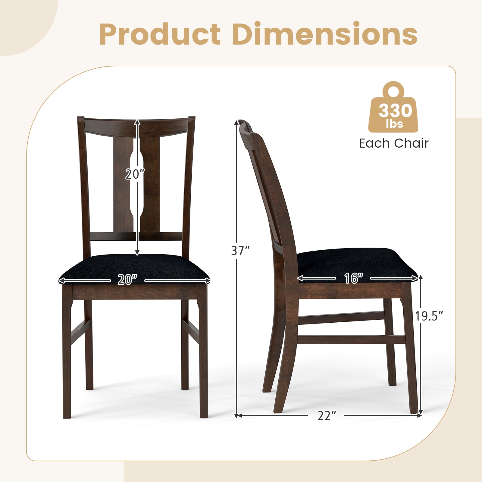 Set Of 2 Wooden Upholstered Dining Chairs, High Curved Back, Walnut Dining Chairs at Gallery Canada