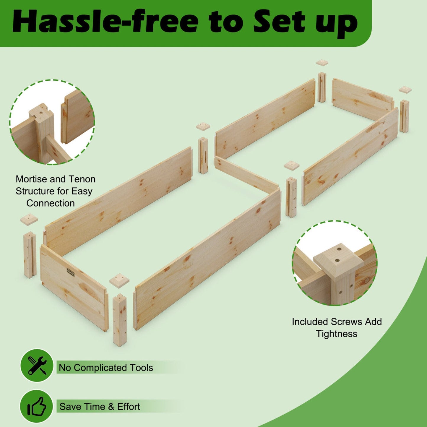 Set of 2 Wooden Raised Garden Beds, Natural