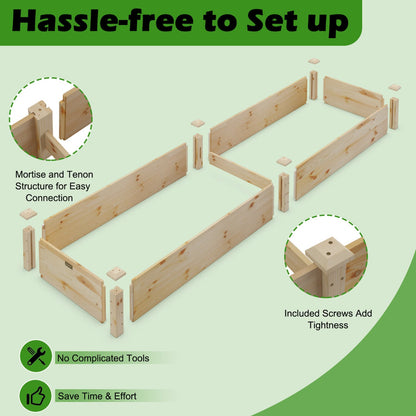 Set of 2 Wooden Raised Garden Beds, Natural