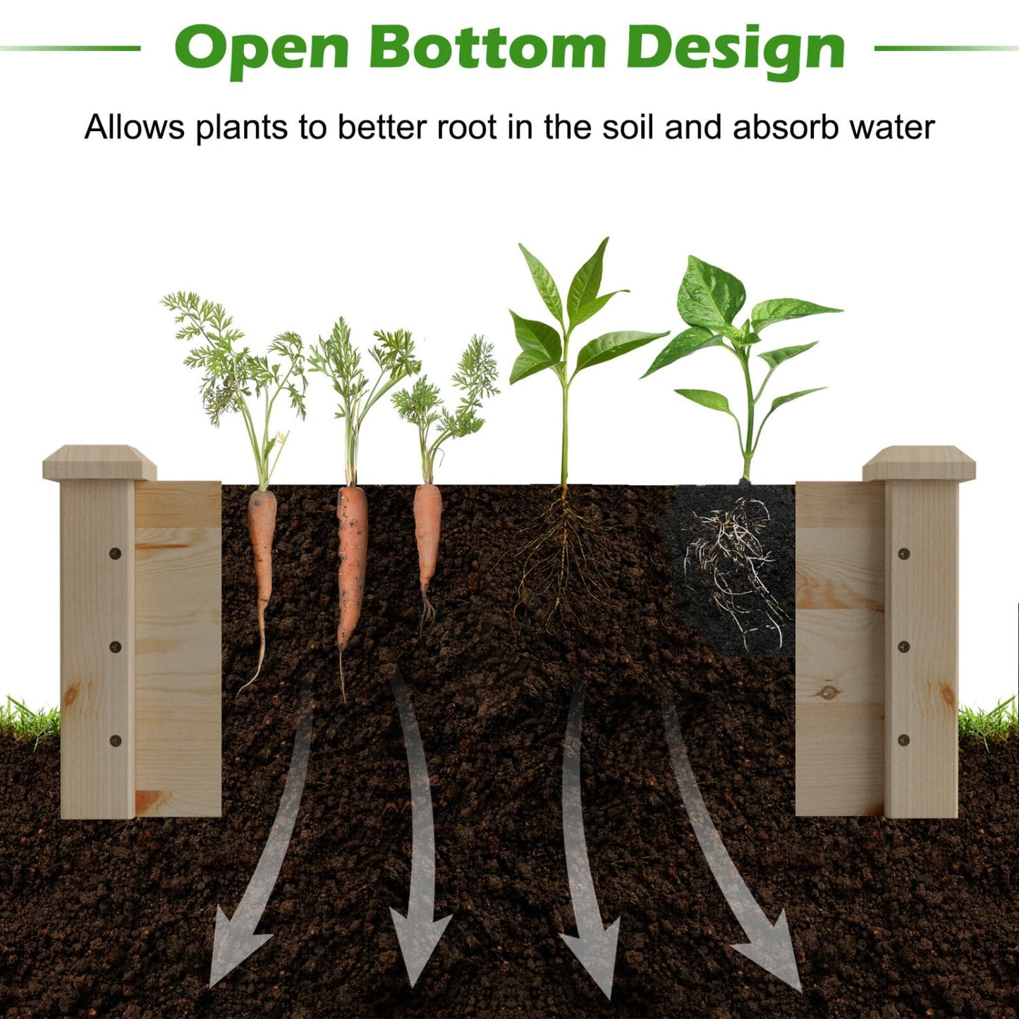 Set of 2 Wooden Raised Garden Beds, Natural