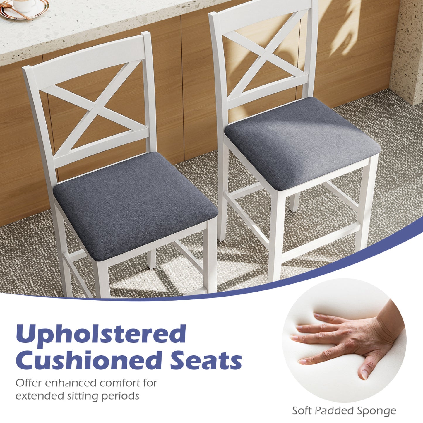 Set Of 2 X-Back Bar Stools, Upholstered Cushioned Seats, White Bar Stools at Gallery Canada