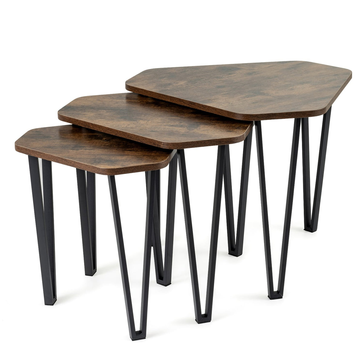 Set Of 3 Nesting Coffee Tables, Engineered Wood, Metal Frame, Rustic Brown Coffee Tables at Gallery Canada
