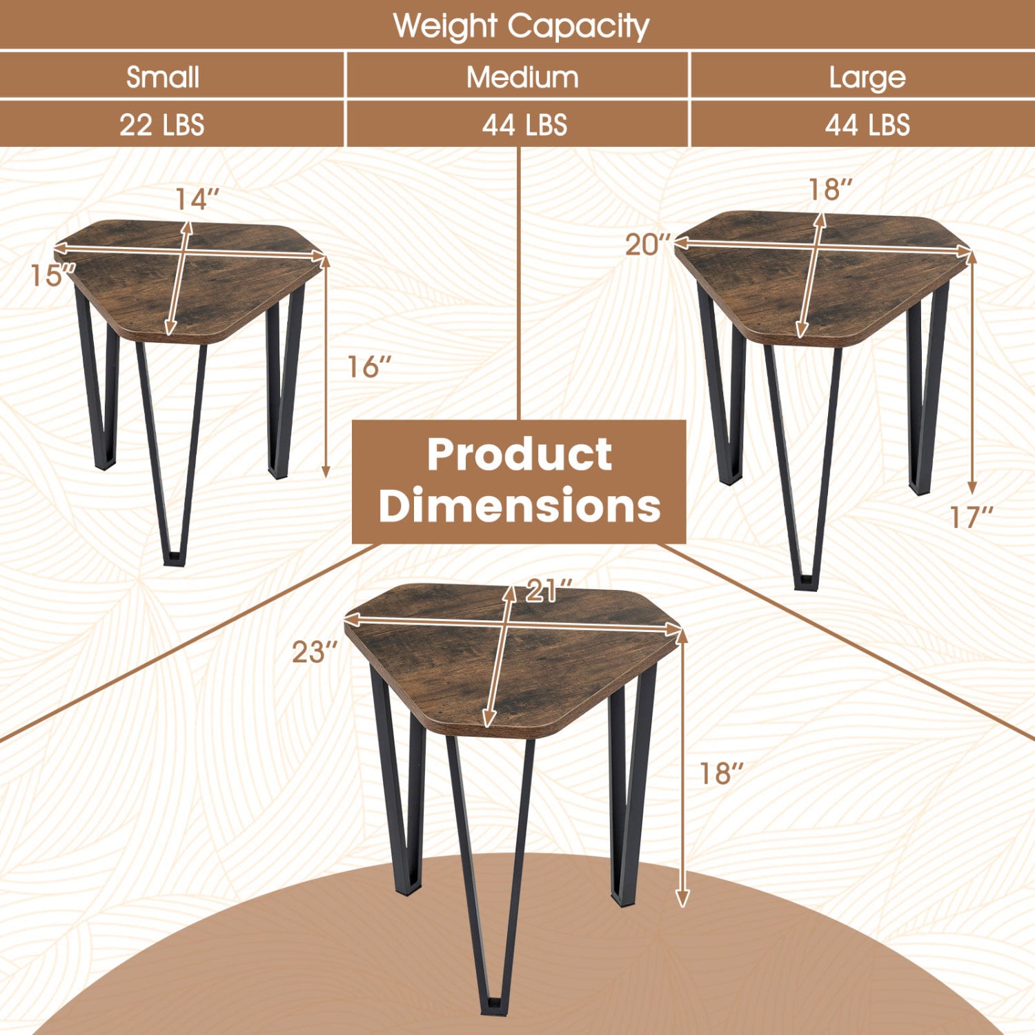 Set Of 3 Nesting Coffee Tables, Engineered Wood, Metal Frame, Rustic Brown Coffee Tables at Gallery Canada