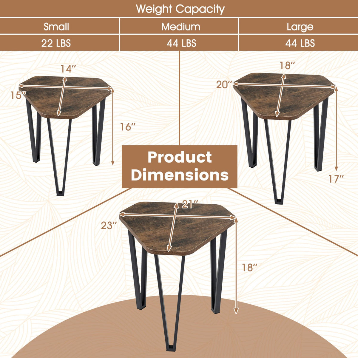 Set Of 3 Nesting Coffee Tables, Engineered Wood, Metal Frame, Rustic Brown Coffee Tables at Gallery Canada