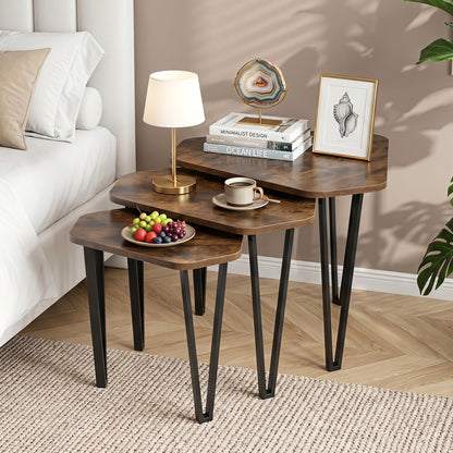 Set Of 3 Nesting Coffee Tables, Engineered Wood, Metal Frame, Rustic Brown Coffee Tables at Gallery Canada