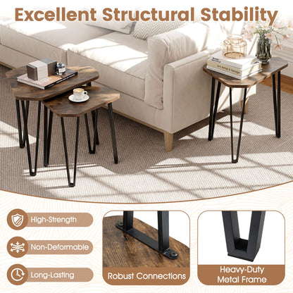 Set Of 3 Nesting Coffee Tables, Engineered Wood, Metal Frame, Rustic Brown Coffee Tables at Gallery Canada