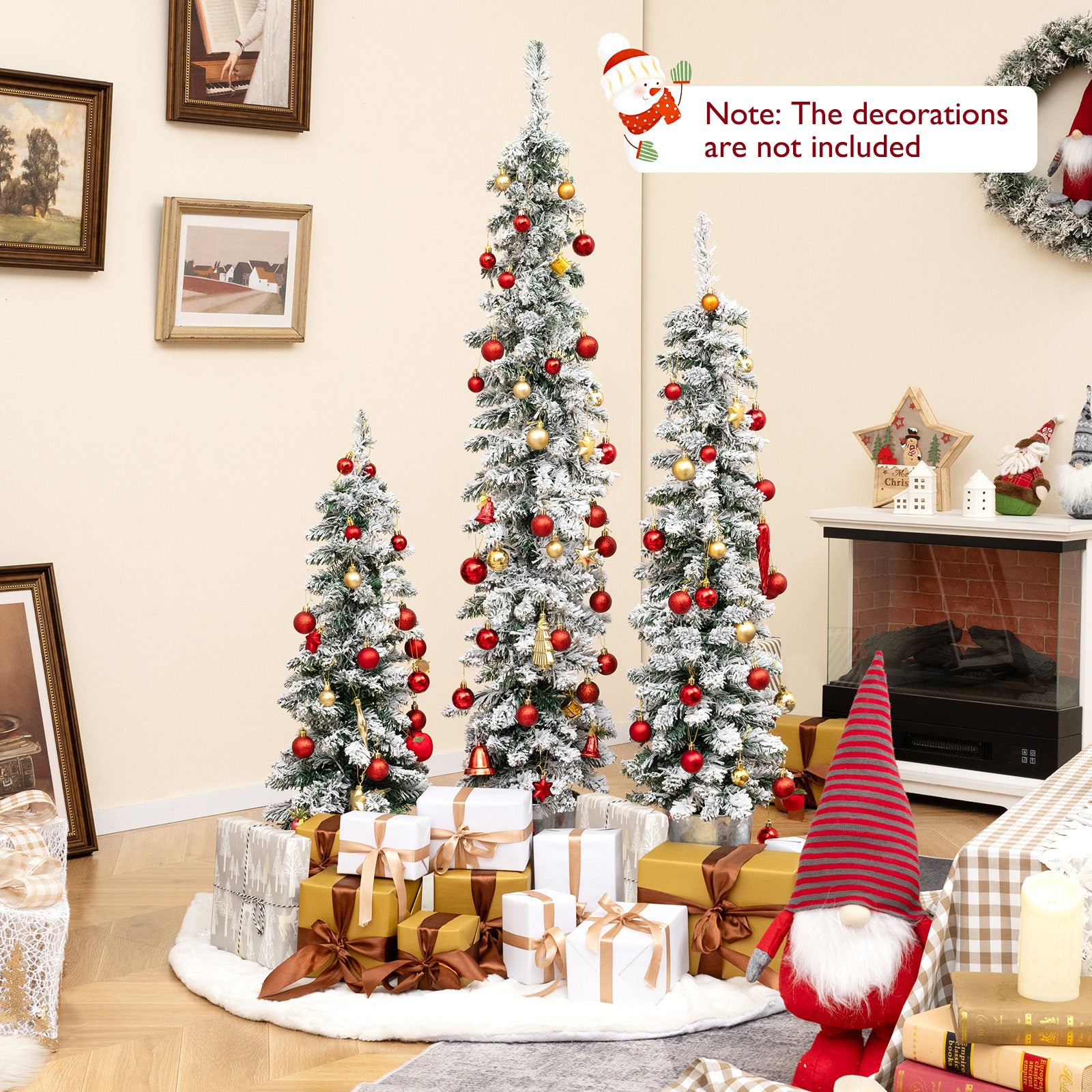 Set of 3 Pre-Lit Snow Flocked Artificial Christmas Trees, Green Christmas Tree at Gallery Canada