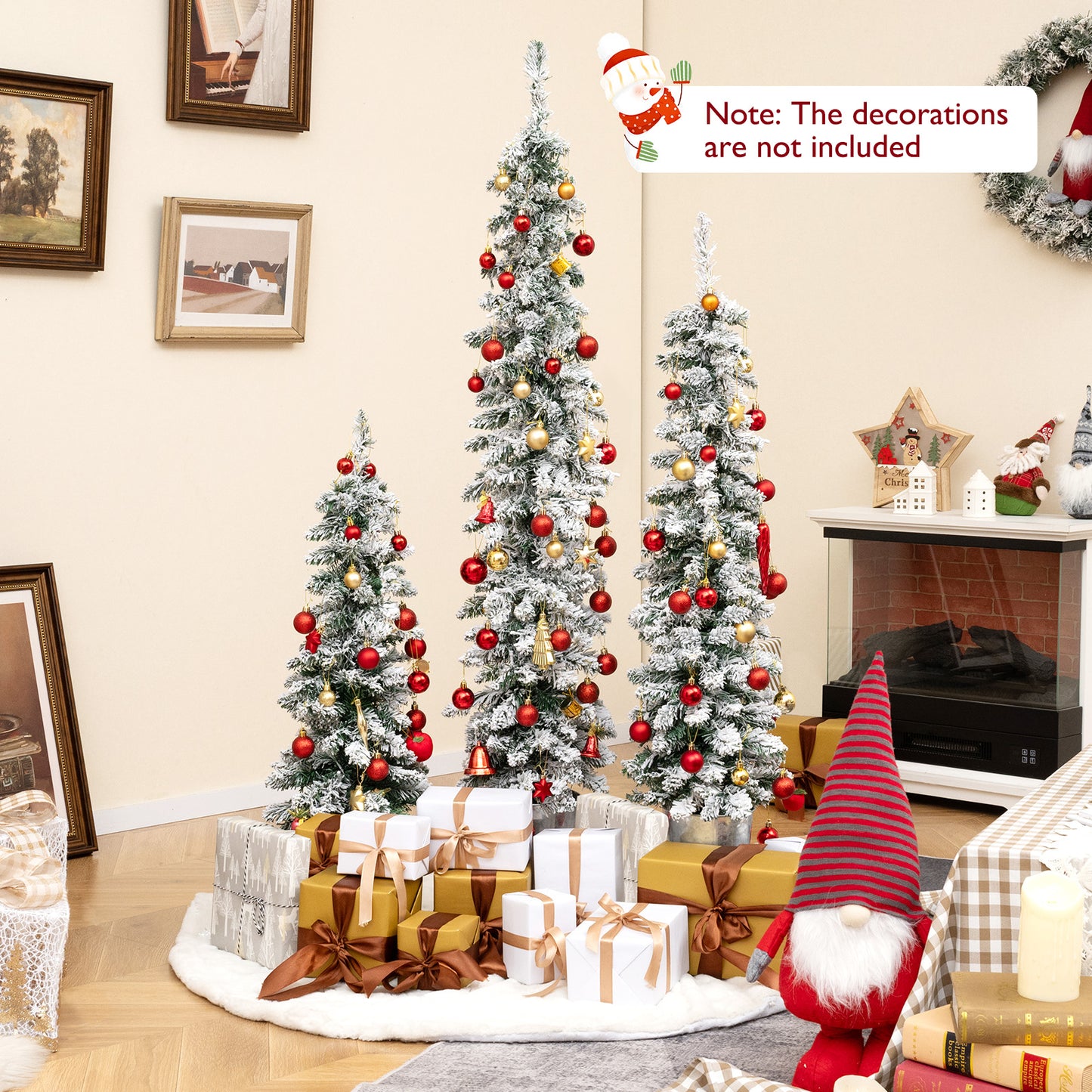 Set of 3 Pre-Lit Snow Flocked Artificial Christmas Trees, Green Christmas Tree at Gallery Canada