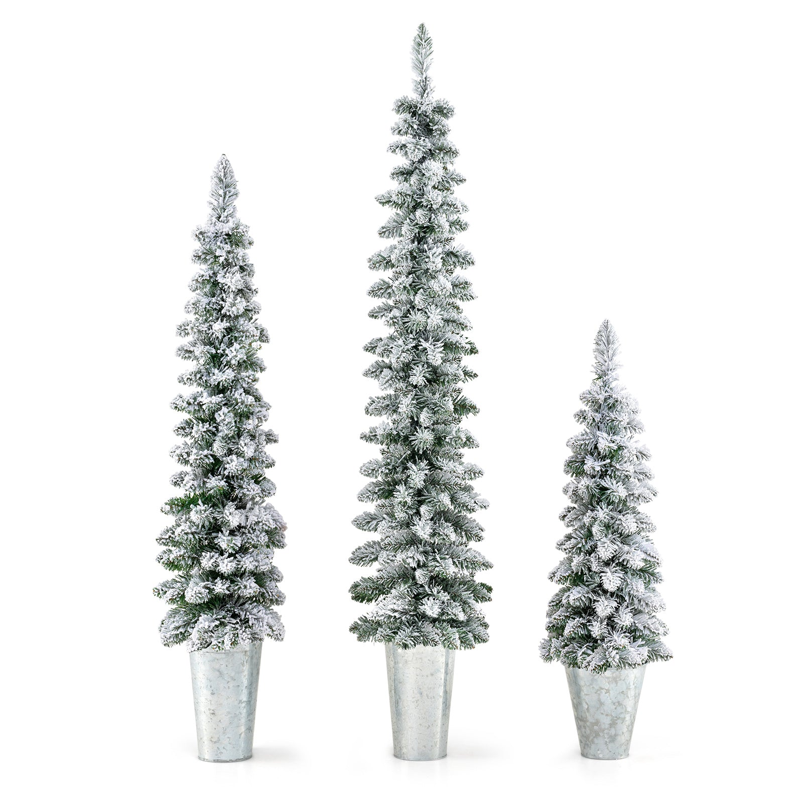 Set of 3 Pre-Lit Snow Flocked Artificial Christmas Trees, Green Christmas Tree at Gallery Canada