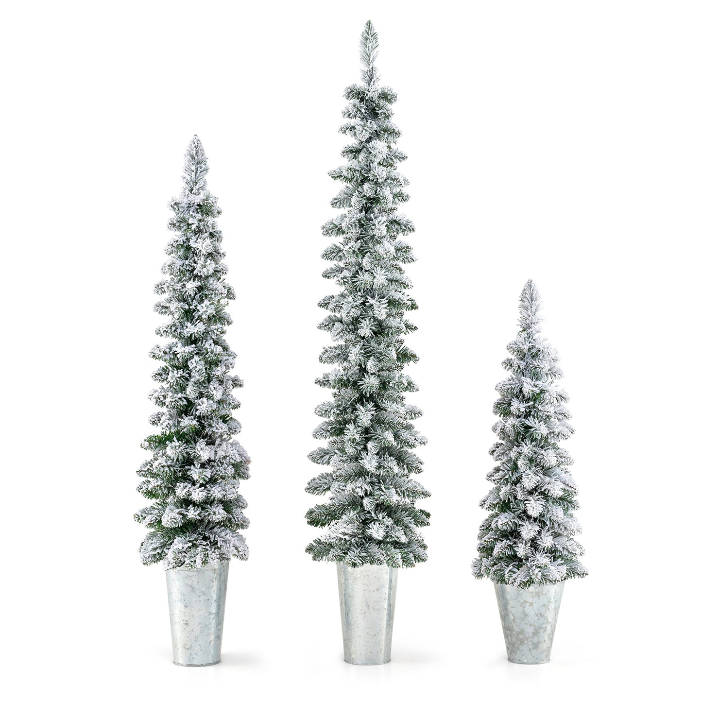 Set of 3 Pre-Lit Snow Flocked Artificial Christmas Trees, Green Christmas Tree at Gallery Canada