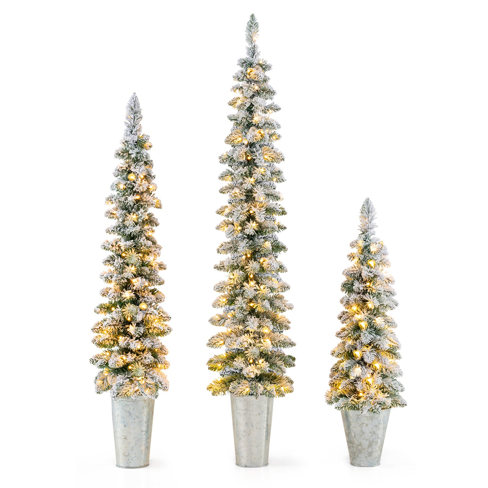 Set of 3 Pre-Lit Snow Flocked Artificial Christmas Trees, Green Christmas Tree at Gallery Canada