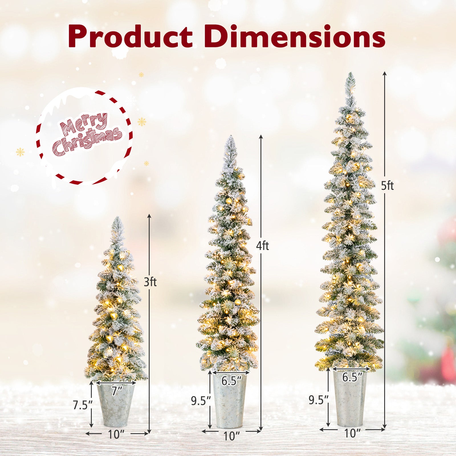 Set of 3 Pre-Lit Snow Flocked Artificial Christmas Trees, Green Christmas Tree at Gallery Canada