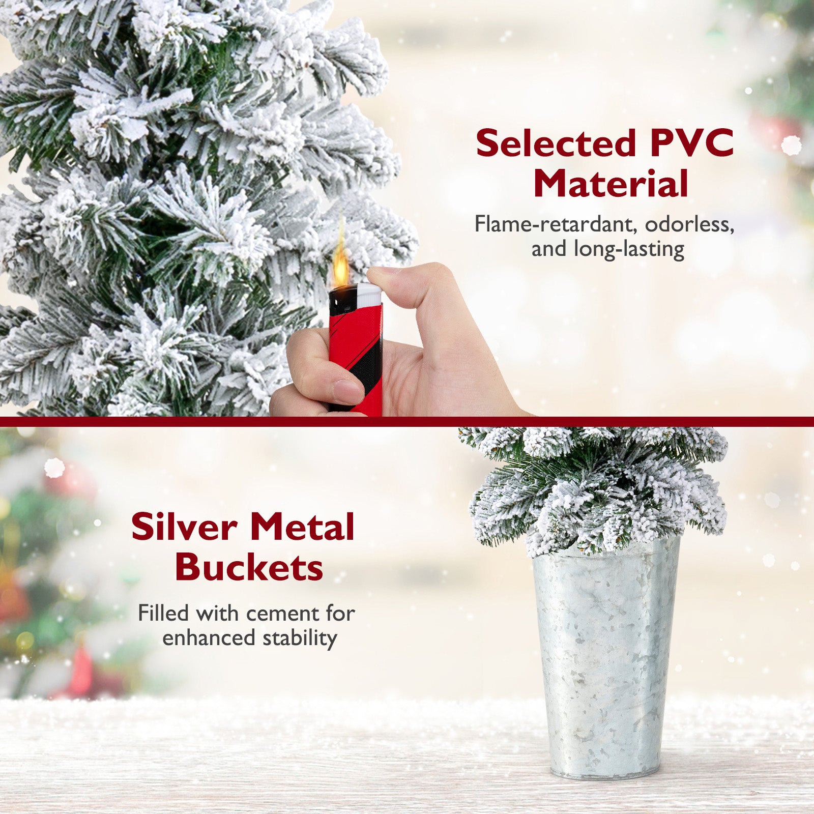 Set of 3 Pre-Lit Snow Flocked Artificial Christmas Trees, Green Christmas Tree at Gallery Canada