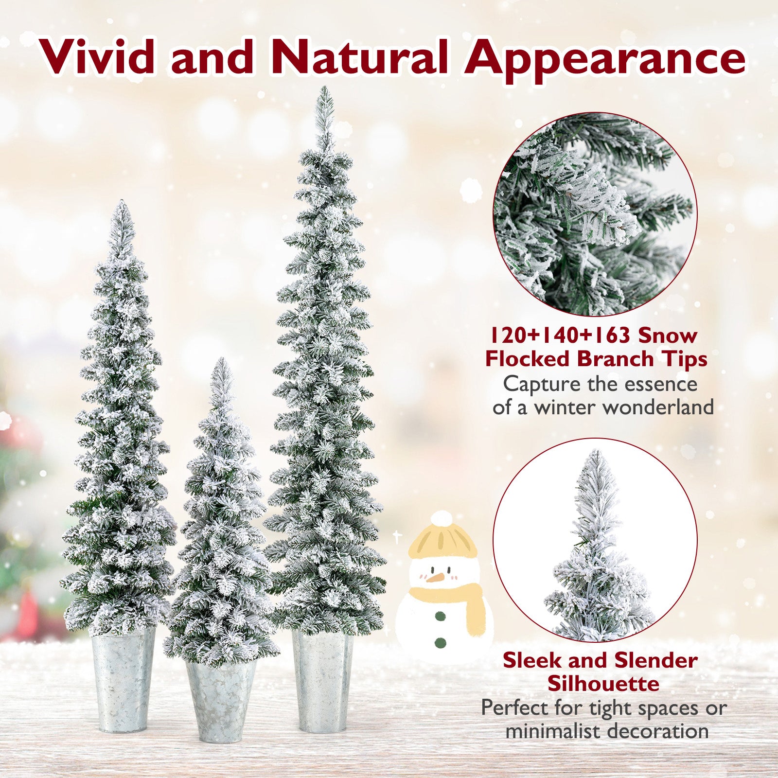 Set of 3 Pre-Lit Snow Flocked Artificial Christmas Trees, Green Christmas Tree at Gallery Canada