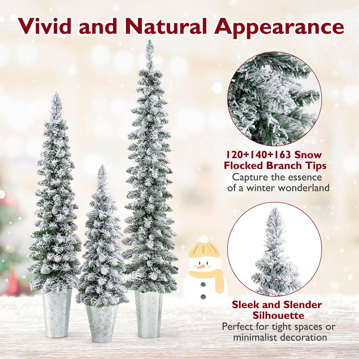 Set of 3 Pre-Lit Snow Flocked Artificial Christmas Trees, Green Christmas Tree at Gallery Canada
