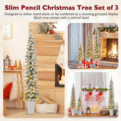 Set of 3 Pre-Lit Snow Flocked Artificial Christmas Trees, Green Christmas Tree at Gallery Canada