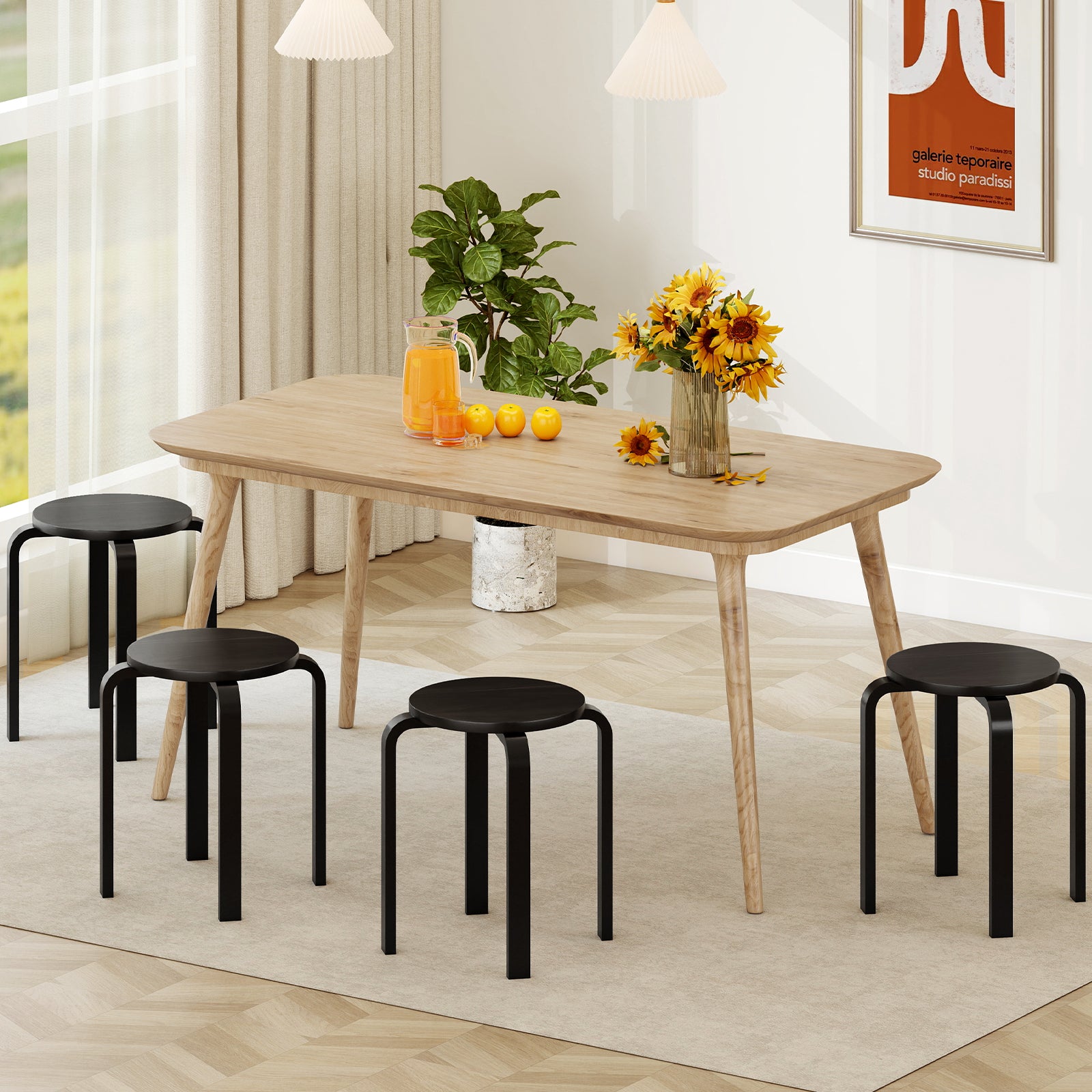 Set of 4 18 Inch Stackable Bentwood Dining Chairs with Round Top, Black Dining Chairs at Gallery Canada
