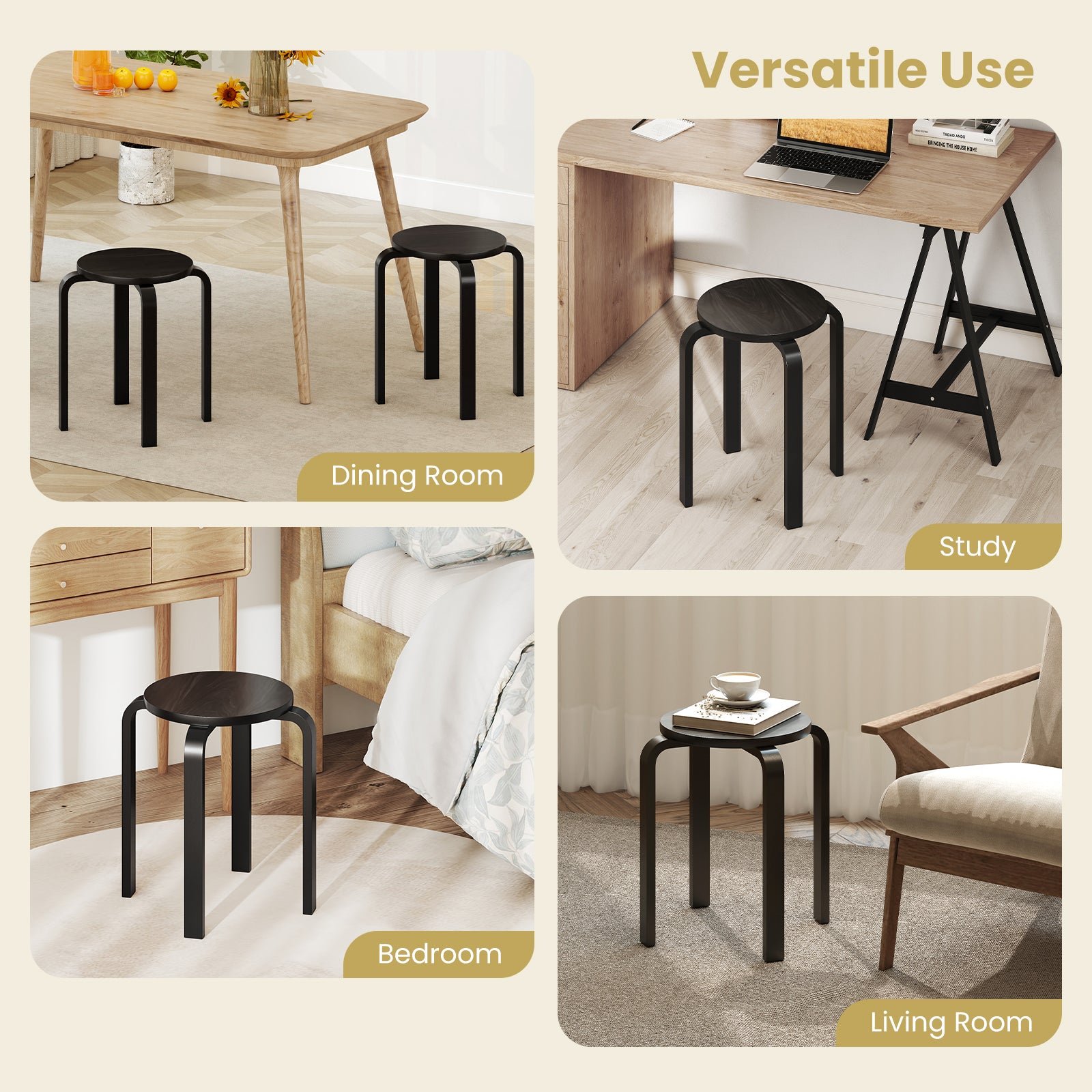 Set of 4 18 Inch Stackable Bentwood Dining Chairs with Round Top, Black Dining Chairs at Gallery Canada