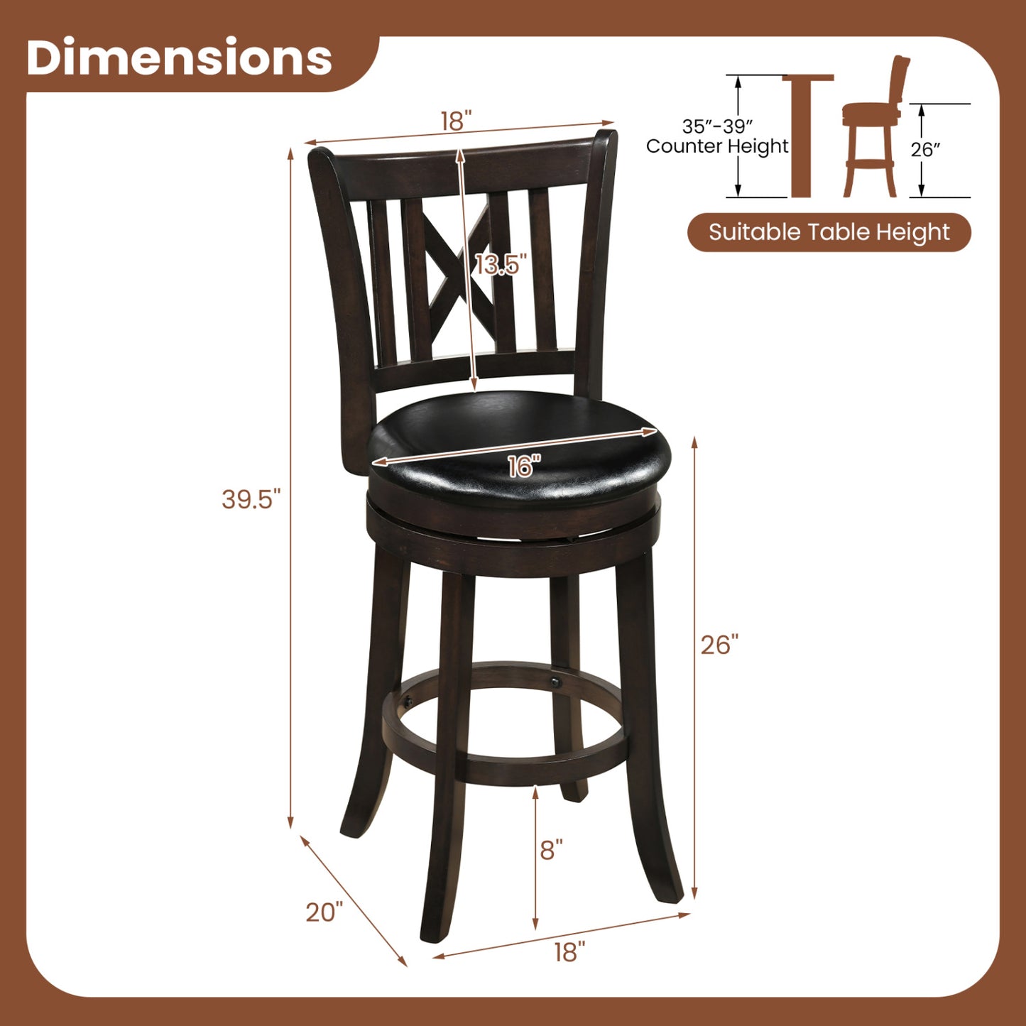 Set of 4 Swivel Bar Stools with Footrest, 26 Inches Bar Stools at Gallery Canada