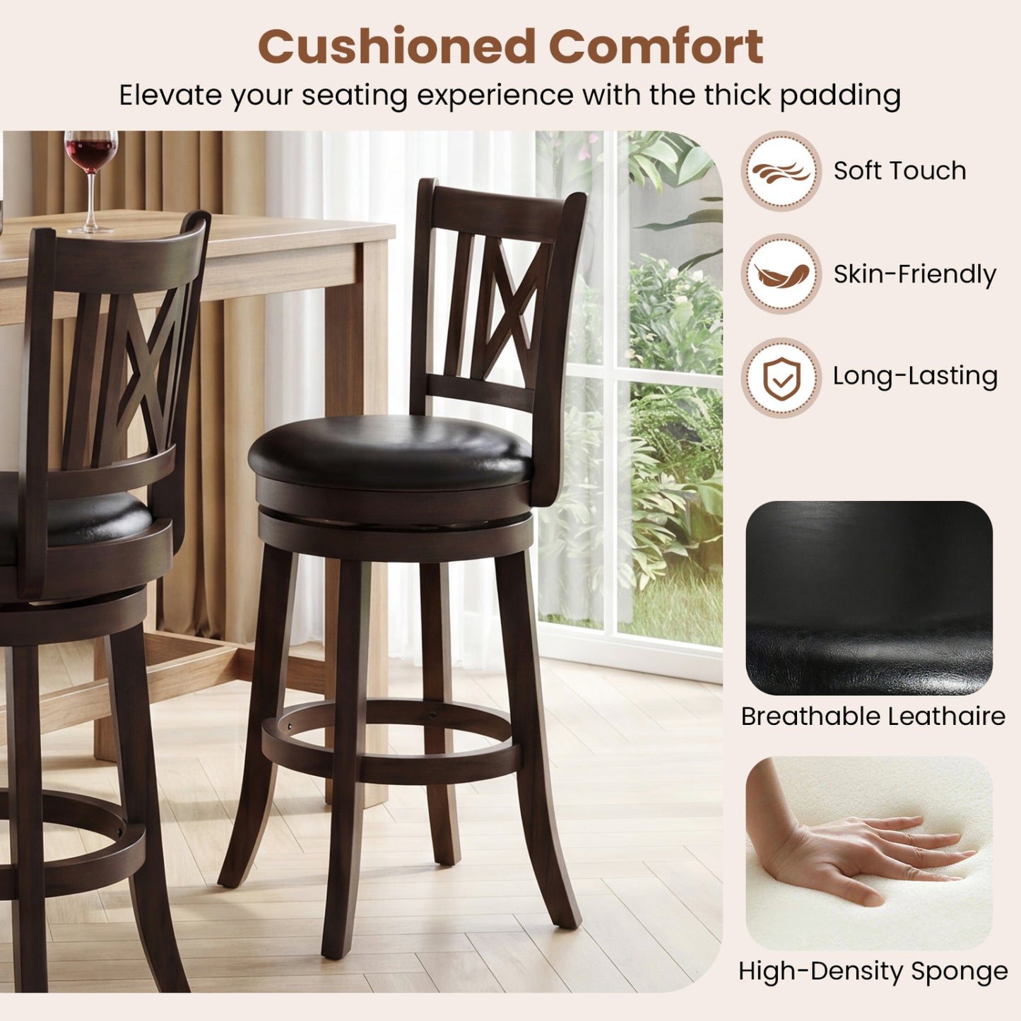 Set of 4 Swivel Bar Stools with Footrest, 26 Inches Bar Stools at Gallery Canada