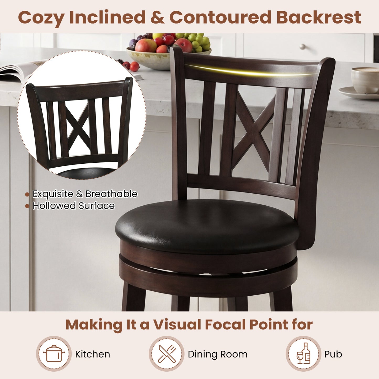 Set of 4 Swivel Bar Stools with Footrest, 26 Inches Bar Stools at Gallery Canada