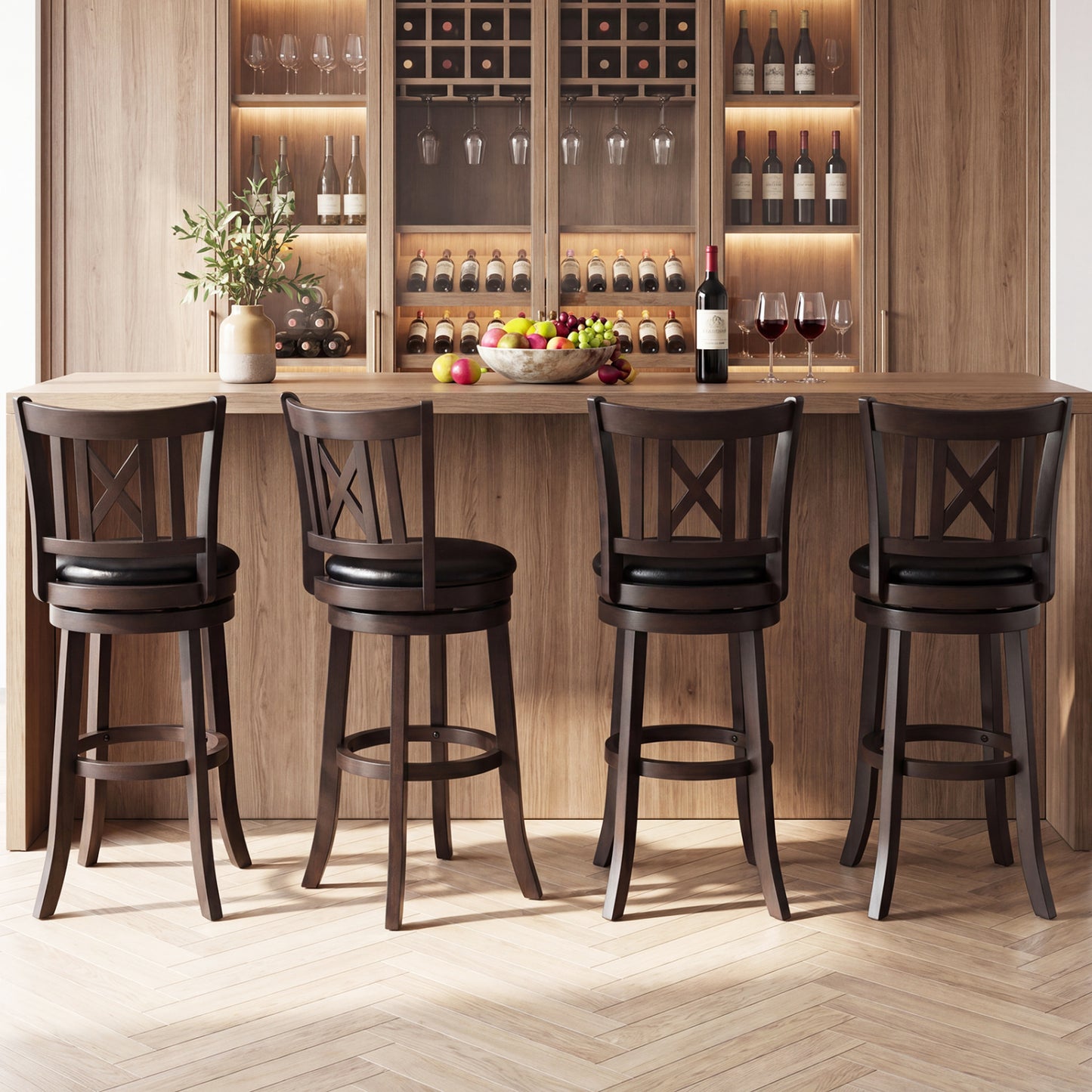 Set Of 4 Swivel Bar Stools With Hollowed Backrest, 30 Inches Bar Stools at Gallery Canada