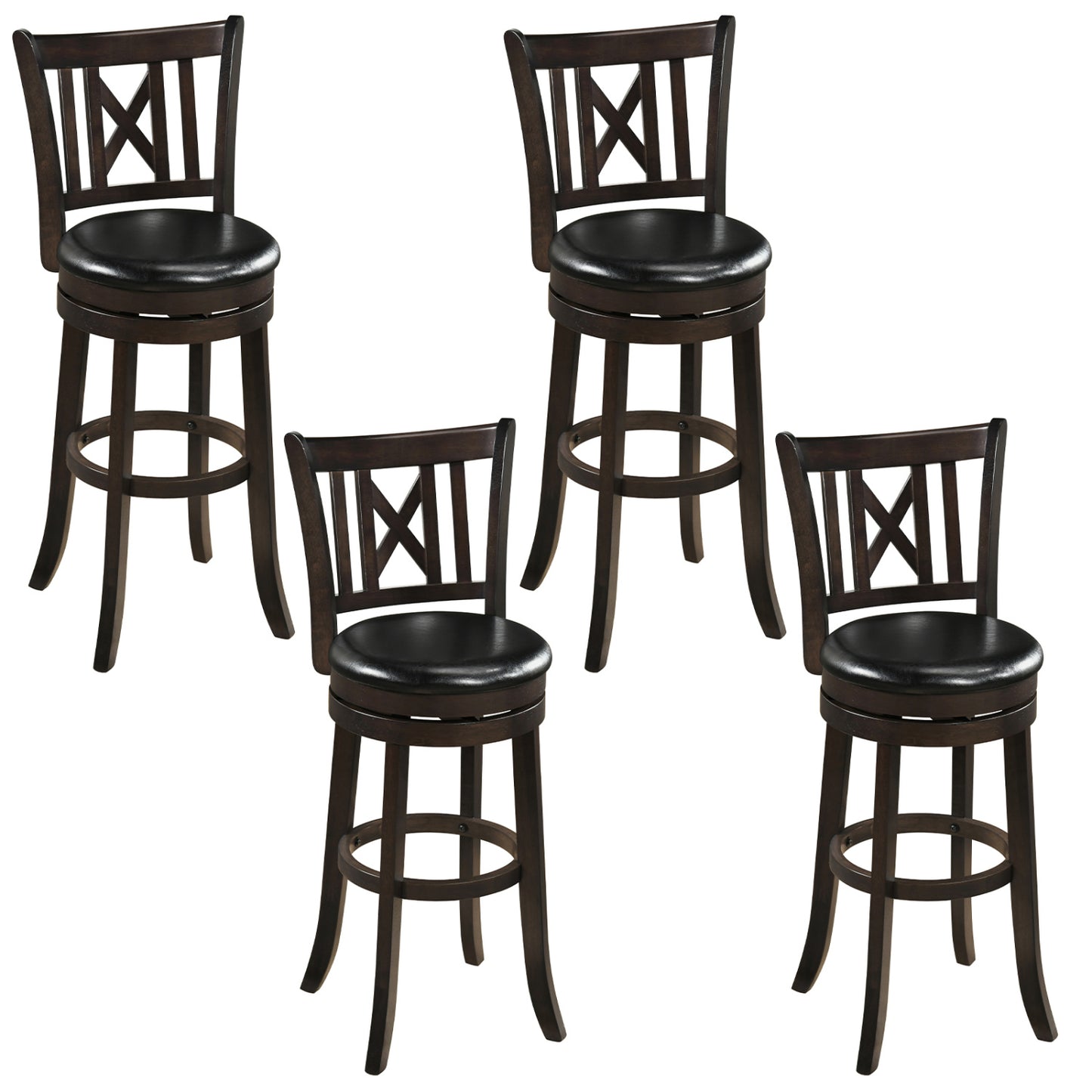 Set Of 4 Swivel Bar Stools With Hollowed Backrest, 30 Inches Bar Stools Dark Chocolate at Gallery Canada