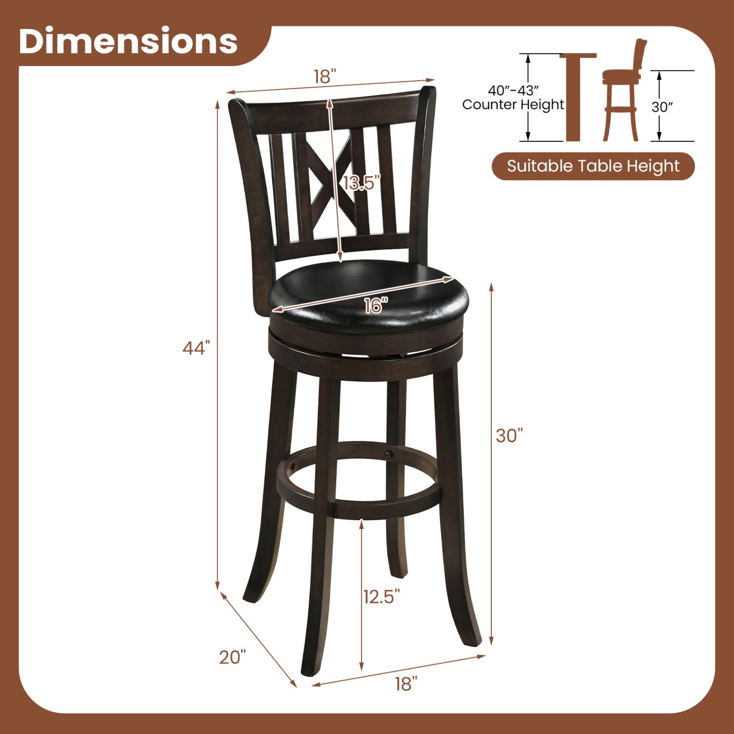 Set Of 4 Swivel Bar Stools With Hollowed Backrest, 30 Inches Bar Stools at Gallery Canada