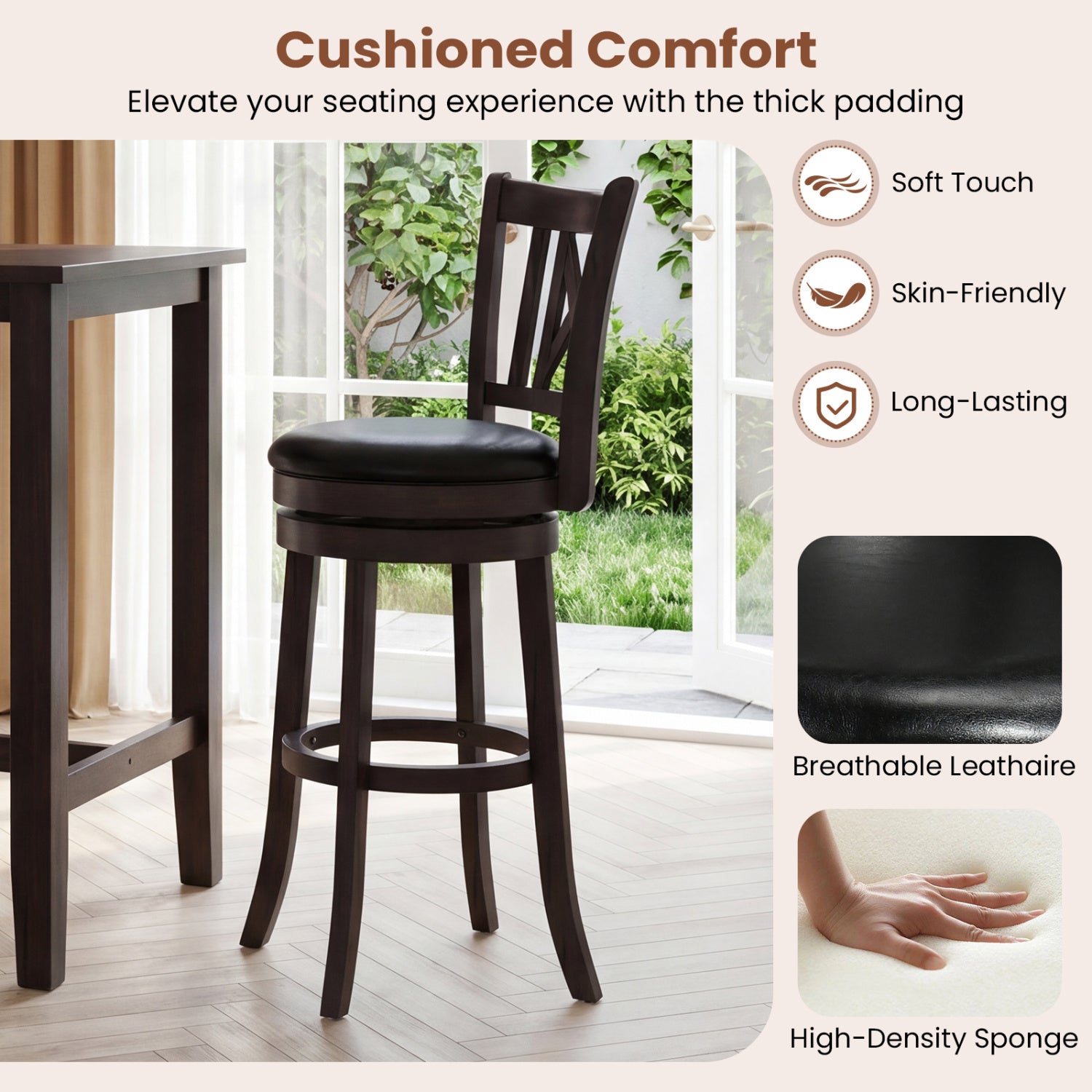 Set Of 4 Swivel Bar Stools With Hollowed Backrest, 30 Inches Bar Stools at Gallery Canada