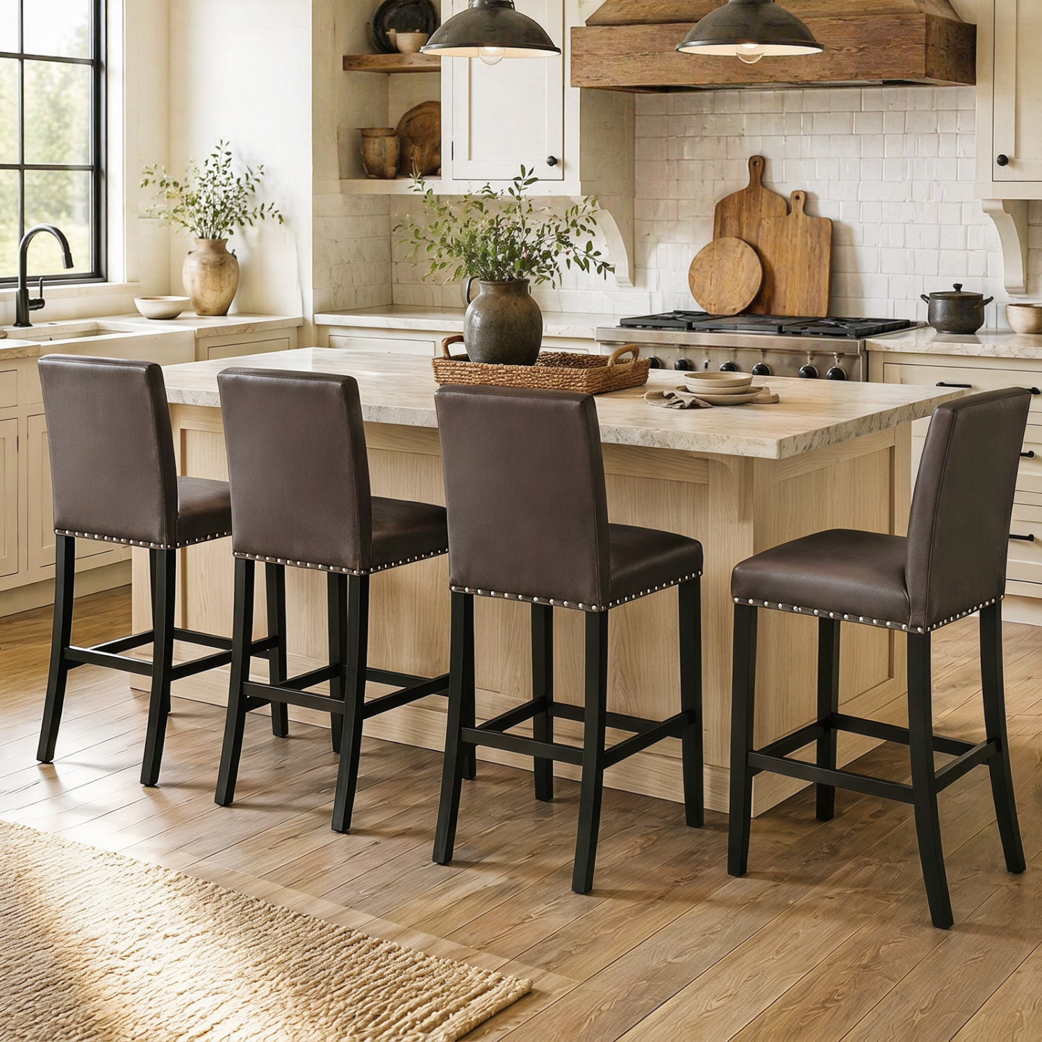 Set of 4 Bar Stools with Back, Brown Bar Stools at Gallery Canada