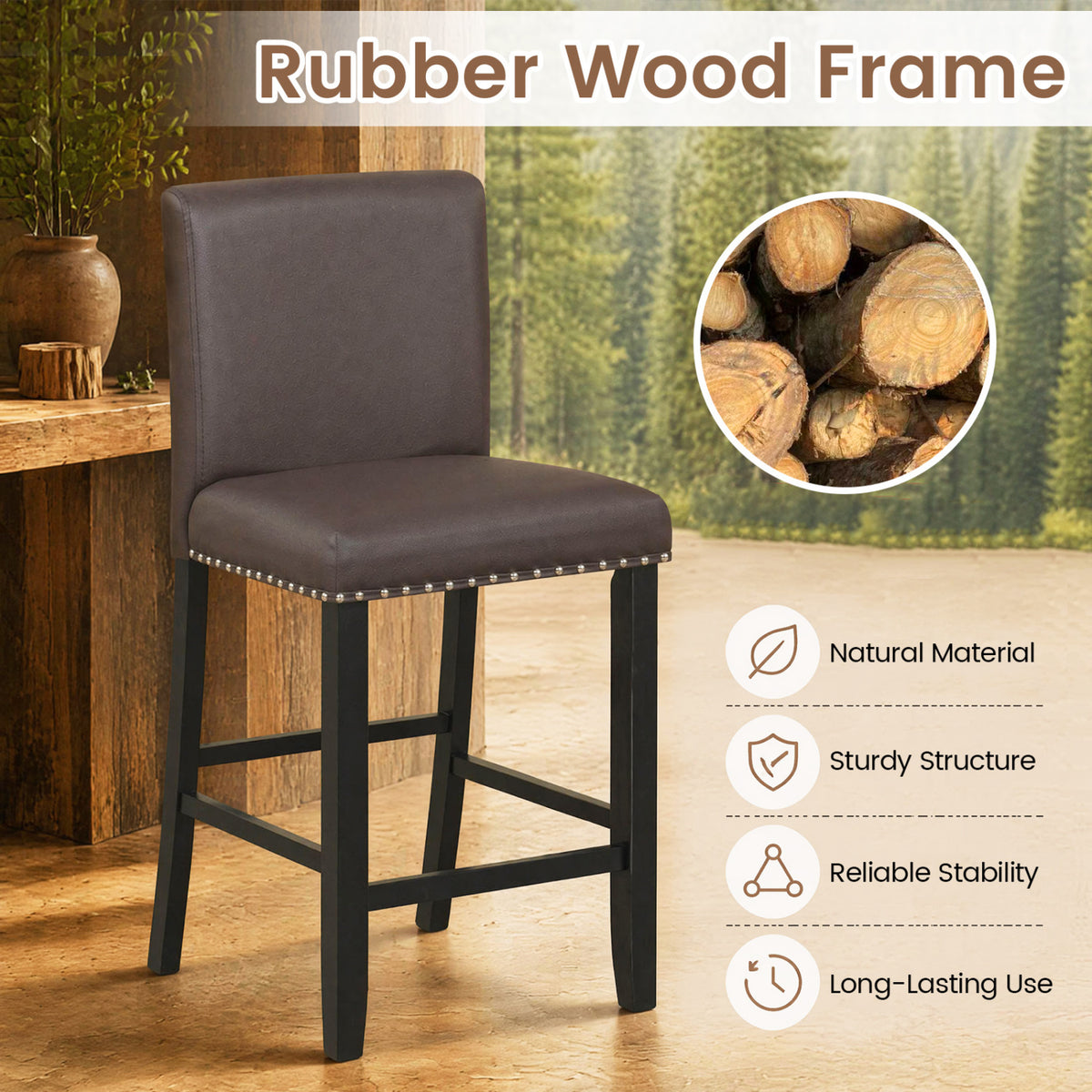 Set of 4 Bar Stools with Back, Brown Bar Stools at Gallery Canada