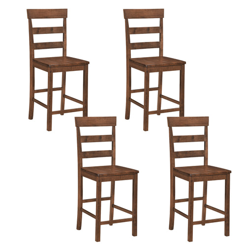 Set of 4 Counter Height Bar Stools, Rubber Wood Frame, Brown