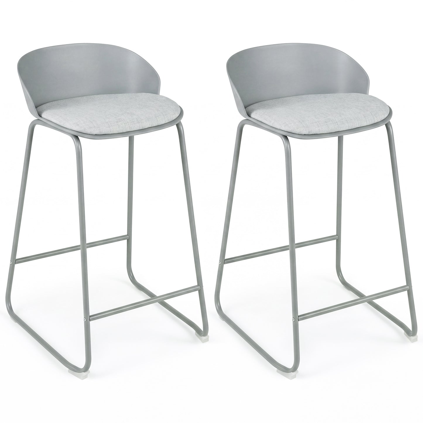 Set of 4 Bar Stools, Curved Backrest, Metal Frame, Gray
