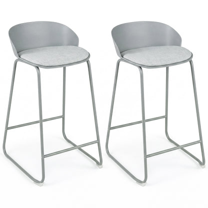 Set of 4 Bar Stools, Curved Backrest, Metal Frame, Gray