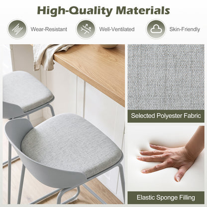 Set of 4 Bar Stools, Curved Backrest, Metal Frame, Gray