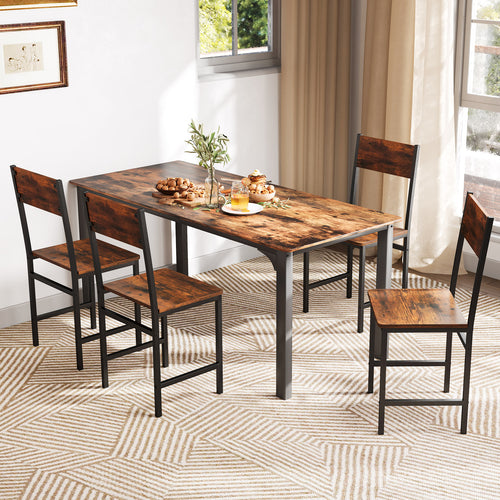 Set of 4 Dining Chairs, Metal Legs, Slanted Back, Brown