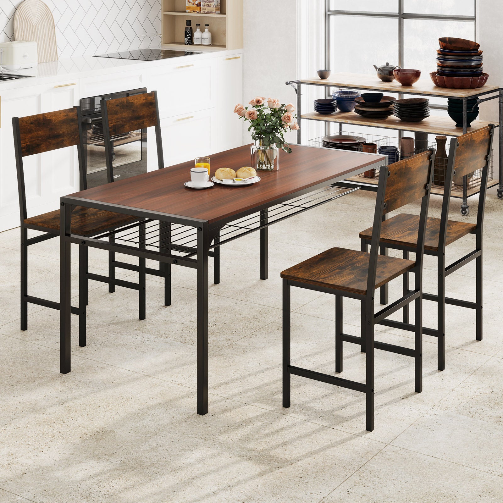 Set of 4 Dining Chairs, Metal Legs, Slanted Back, Brown Dining Chairs at Gallery Canada