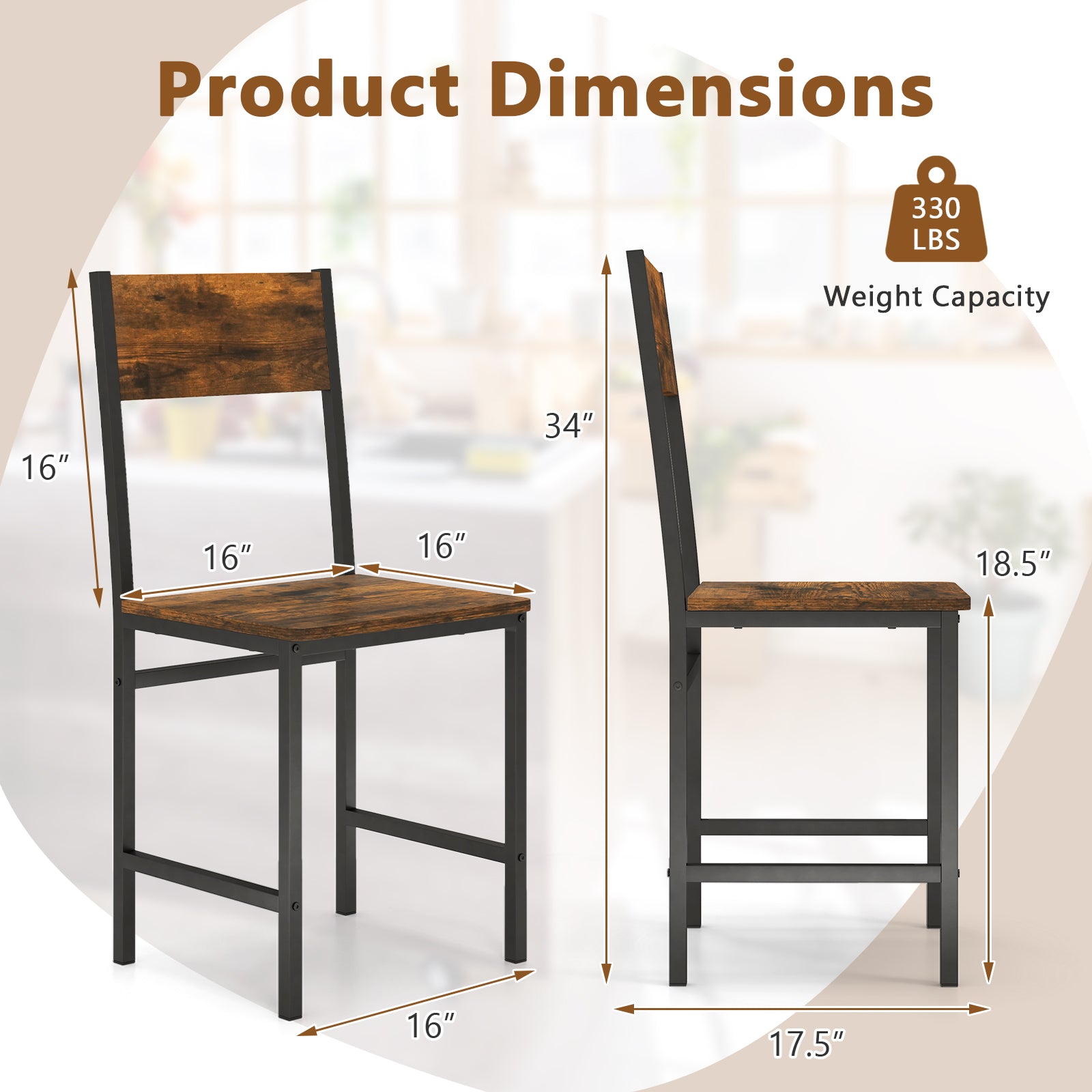Set of 4 Dining Chairs, Metal Legs, Slanted Back, Brown Dining Chairs at Gallery Canada