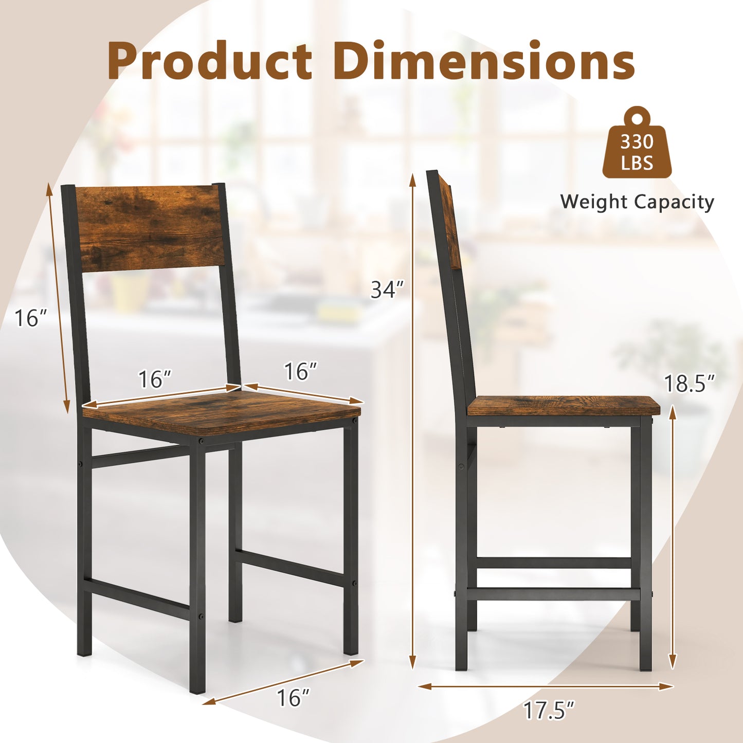 Set of 4 Dining Chairs, Metal Legs, Slanted Back, Brown Dining Chairs at Gallery Canada