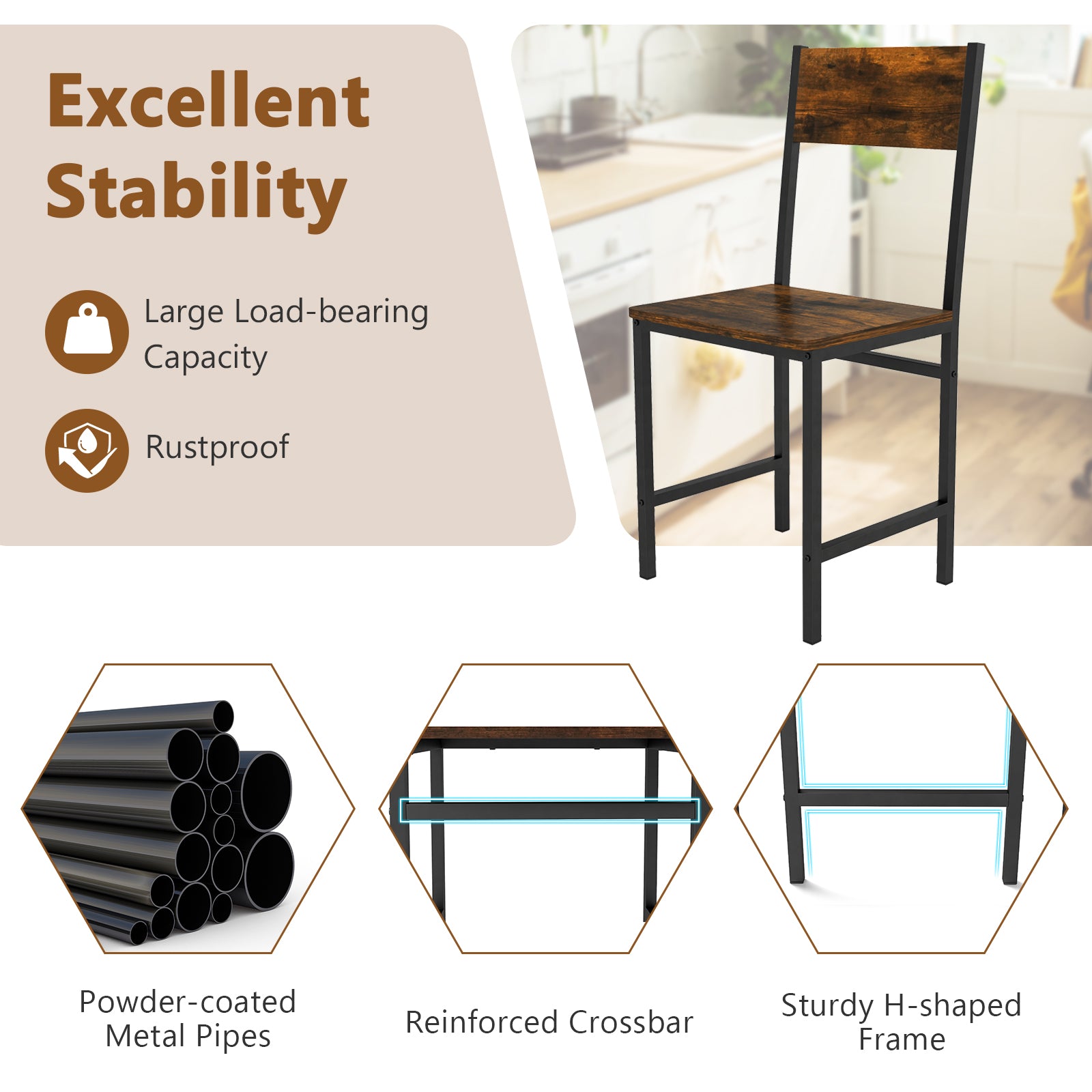 Set of 4 Dining Chairs, Metal Legs, Slanted Back, Brown Dining Chairs at Gallery Canada