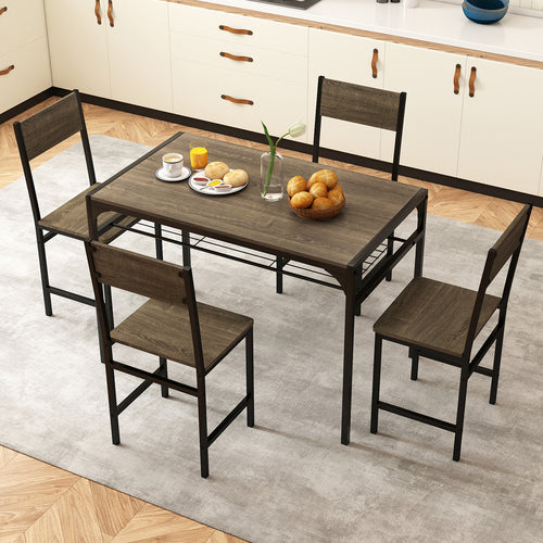 Set Of 4 Dining Chairs, Metal Legs, Slanted Back, Gray