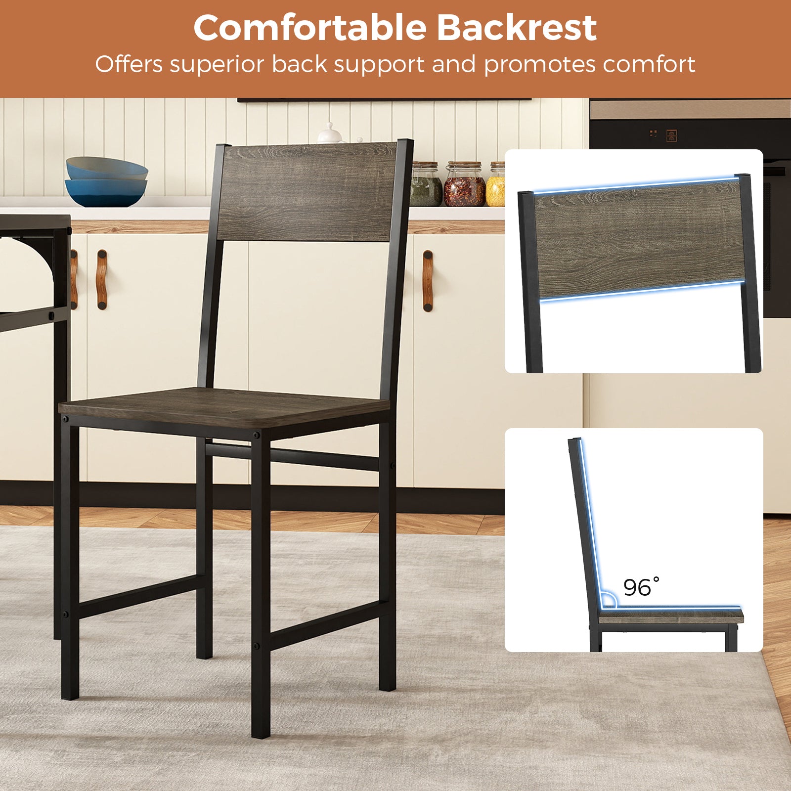 Set Of 4 Dining Chairs, Metal Legs, Slanted Back, Gray Dining Chairs at Gallery Canada