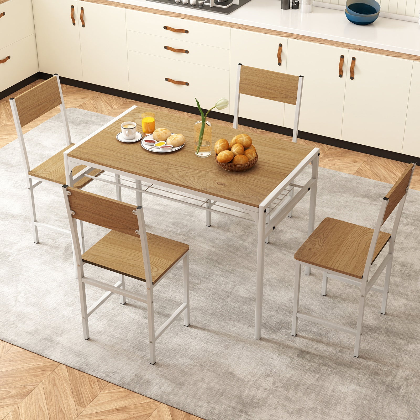 Set of 4 Dining Chairs with Metal Legs and Slanted Back, Natural Dining Chairs at Gallery Canada