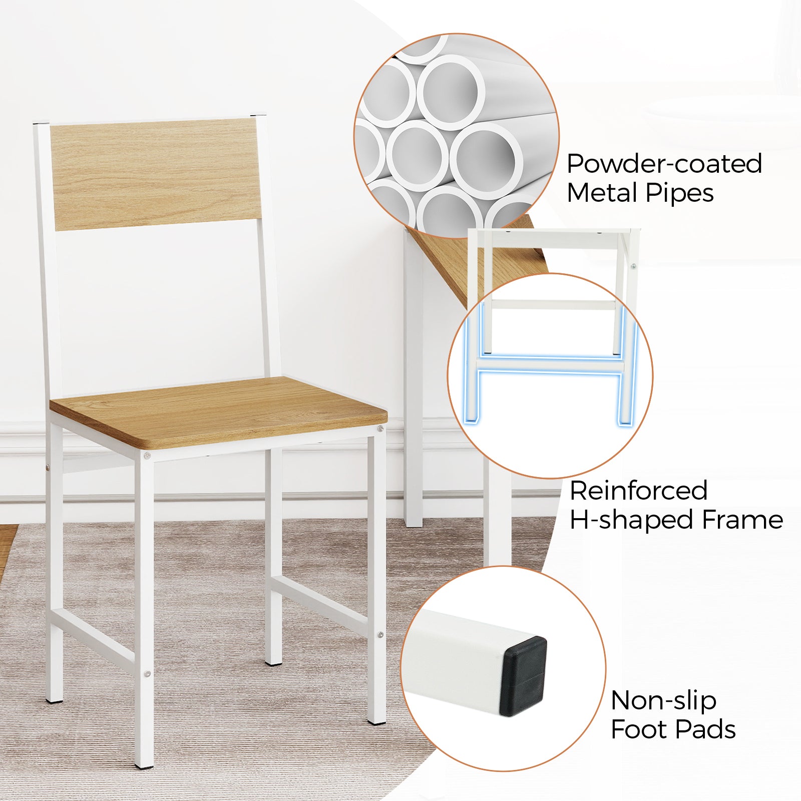 Set of 4 Dining Chairs with Metal Legs and Slanted Back, Natural Dining Chairs at Gallery Canada
