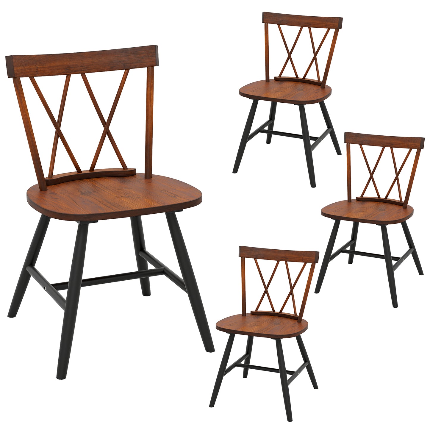 Set of 4 Dining Chairs with Rubber Wood Frame and Curved Cross Back, Dark Brown Dining Chairs Dark Brown at Gallery Canada